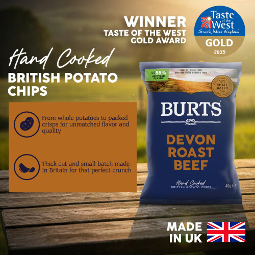 Burts Devon Roast Beef Hand Cooked Chips – 20 x 40 g Multipack – Gluten Fre 1