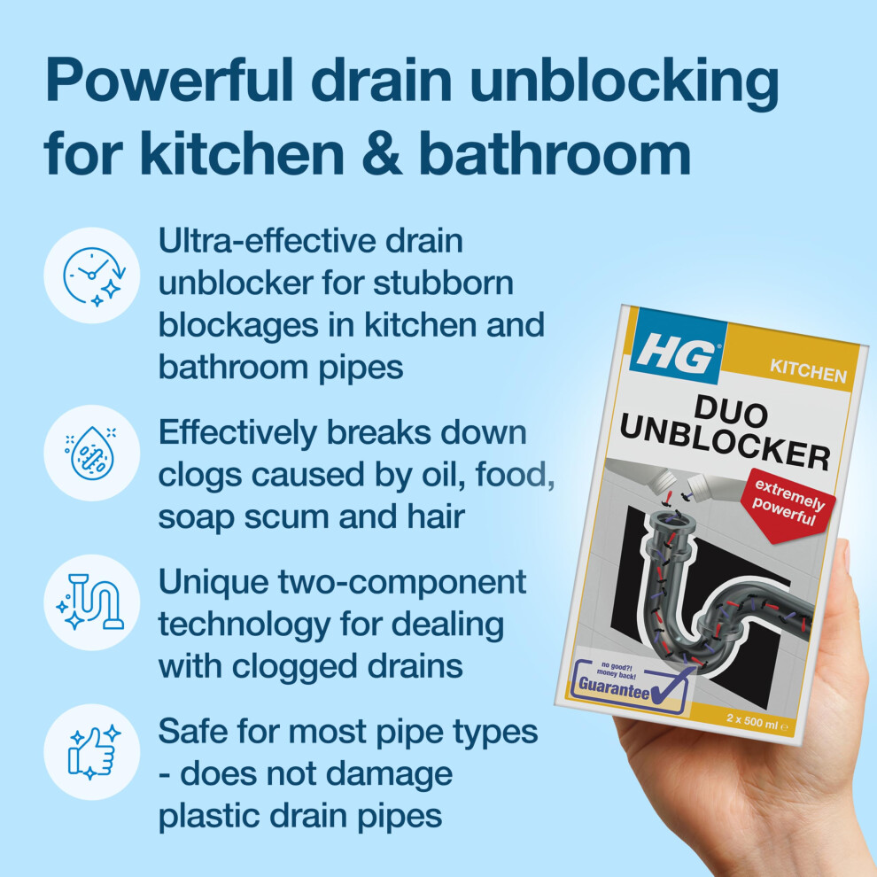 Hg Duo Unblocker Clears Blocked Kitchen Bathroom Sinks Drains 2 X