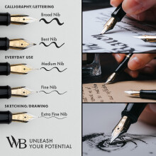 Wordsworth & Black Fountain Pen Set, Extra Fine Nib, Includes 24 Ink Cartridges and Ink Refill Converter Gift Box, Journaling,[Black Gold ]