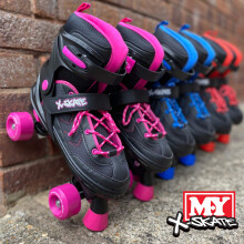 M.Y X-Skate Adjustable Pink Quad Roller Skates with Built In Adjusters Kids Roller Boots for Boys & Girls - Small