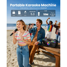 SORDA Bluetooth Karaoke Machine for Adults & Kids, 80W Portable Speaker with 2 Wireless Microphones, Echo Adjustment, Support USB/AUX/TF Card, for Out