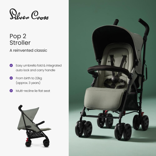 Silver Cross Silver Cross - Pop 2 Pushchair - Foldable Travel Stroller - Buggy - Adjustable/L 1
