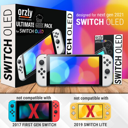 Orzly Accessories Kit bundle Compatible with Nintendo Switch OLED Console (NOT 2017 Edition compatible) Ultimate Geek Pack with Case and screen protec 1