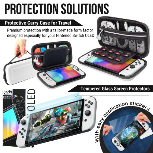 Orzly Accessories Kit bundle Compatible with Nintendo Switch OLED Console (NOT 2017 Edition compatible) Ultimate Geek Pack with Case and screen protec 2