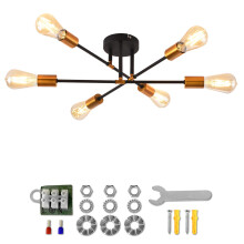 ANWIO Modern 6 Golden Head Sputnik Light,Matte Black Adjustable Sputnik Chandeliers 6 Lights with E27 Base, Industrial-Type Chandelier for Bedroom,Din