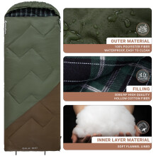 KingCamp Flannel Sleeping Bag Warm 3-4 Seasons,Lightweight Waterproof Indoor & Outdoor Use for Adults Kids for Hiking Backpacking and Camping with Com