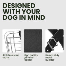 BRONZEDOG Dog Muzzle Adjustable Durable Metal Wire Basket for Large and Extra Large Dogs with Leather Straps Breathable, Drinkable, Training, Prevents