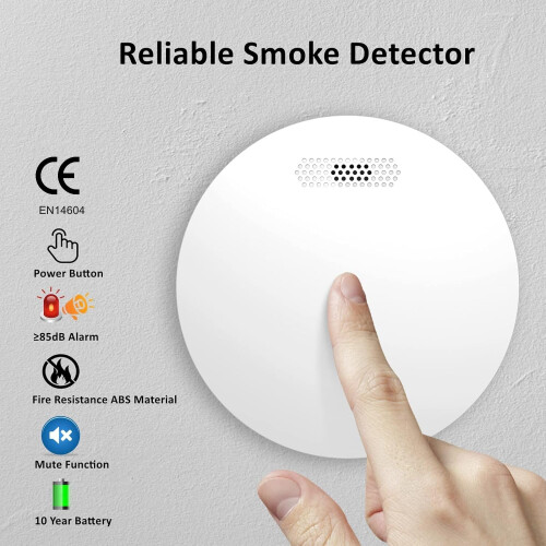 Wireless Interlinked Smoke Alarm 3 Pack, Wireless 10 Year Battery Powered Smoke Detector with Mute Function, 85dB Loud Alarm, Thin Fire Alarm for Fire 1
