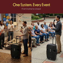 Pyle Portable PA System, Powerful Bluetooth Speaker with 2 Wireless Mics, 1600W, Trolley Handle & Wheels, Long Battery Life, Enhanced Audio for Karao