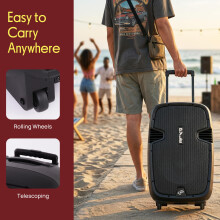 Pyle Portable PA System, Powerful Bluetooth Speaker with 2 Wireless Mics, 1600W, Trolley Handle & Wheels, Long Battery Life, Enhanced Audio for Karao