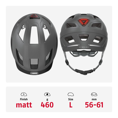 Abus Casque de vélo - ABUS - HYBAN 2.0 - Coque en ABS - Système de ventilation - Lumière LED intégrée 2