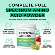 Essential Amino Acids Powder, Full Spectrum EAA & BCAA Drink for Muscle Recovery, Apple & Kiwi Flavour, 60 Servings, High Strength Intra Workout Suppl