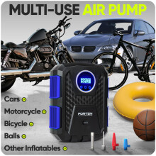 FORTEM Tyre Inflator Air Compressor, Car Tyre Pump, Car Tire Inflator 12v, Electric Car Pump For Tyres w/LED Light, Digital Tire Inflator for Bikes, A