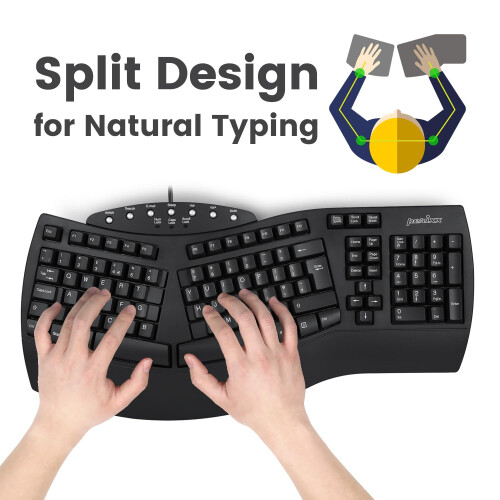 Perixx PERIDUO-512B, Wired Ergonomic Keyboard and Vertical Mouse Combo - USB - Black - UK QWERTY 1