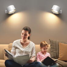 Mexllex 2PCS LED Wall Light Indoor, Rechargeable 360Rotatable Touch Control Lamps, 3 Brightness Levels Colour Modes, Wireless Sitck on Lights, Readin