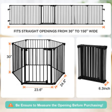 COMOMY 380cm Extra Wide Baby Gate, Dog Gates for Stairs Doorways, Fire Guard Safety Gates for Kids&Pets, Auto Close Baby Fence Barrier Indoor with Doo