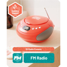 Portable Bluetooth CD Boombox with FM radio | CD, CD-R, CD-RW | 30 Presets | Easy Controls, LED Display, Headphone Jack | OAKCASTLE CD250 (Red)
