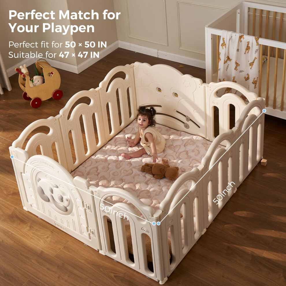 Baby Play Mat For Floor, 127 X 127Cm Thickened Playpen Mat, Playmate For Baby Tummy Time, Waterproof & Non-Slip, Foldable Outdoor Mat With Ca Momcozy