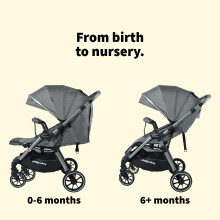 RichBaby Dash Pushchair - from Birth to 3 Years (15kg), Lightweight, Easy One-Hand Fold, Compact Stroller, Large Extendable Hood - Grey