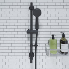 Croydex Presion Matte Black Shower Riser Rail Kit - 68cm Riser Rail, Pressure Boosting Shower Head, 1.5m Stainless Steel Hose and Adjustable Handset H
