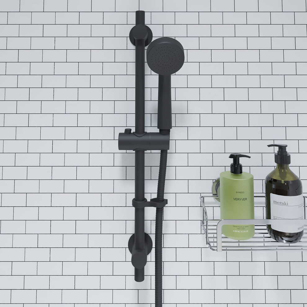 Croydex Presion Matte Shower Riser Rail Kit - 68Cm Riser Rail, Pressure Boosting Shower Head, 1.5M Stainless Steel Hose And Adjustable Handset H Black