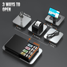 Tera Auto Open Cash Register (with 5 Keys) Till Drawer Box 4 Bill 8 Coin Cash Drawer Tray for POS System, Removable Coin Compartment 12V RJ12 Key-Lock