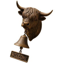 Antique Bronze Finish Resin High Land Cow Head Statue Welcome-1