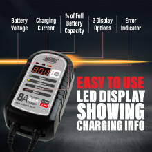 Maypole 8A 12V Electronic Smart Car Battery Charger Fully Automatic 9 Stage Charging Cycle Lead Acid AGM Car Van Caravan Motorhome Tractor