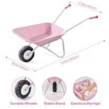 ROBUD Kids Wheelbarrow with Gardening Tools Set, Metal Wheelbarrow with Long Shovel, Hoe, Rake, Watering Can & Plant Labels, Kid Garden Tools Kit, Out