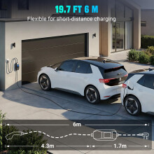 Tera EV Charger 3 Pin Plug: 6M 3kW Type 2 Charging Cable 6-13A Portable IP66 Electric Car Charger with 2.8'' LCD Display 5H Delay Time with Cable Hold