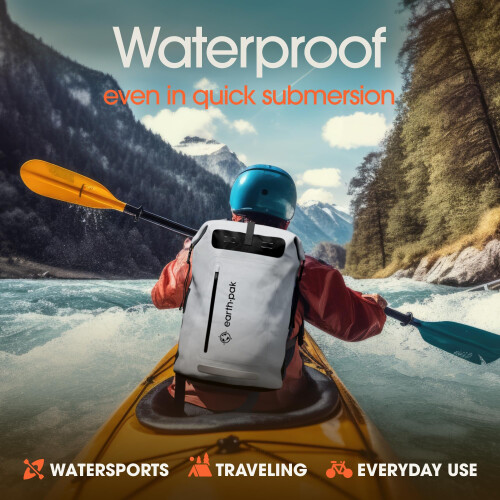 Earth Pak Waterproof Backpack with Roll-Top Closure, Front Pocket, Cushioned Back Panel & Phone Case (Gray, 85L) 2