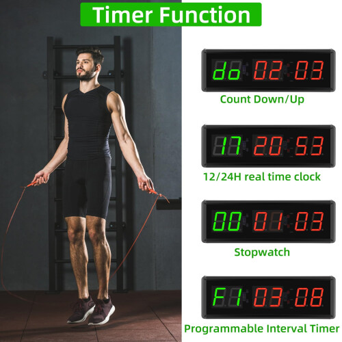 PELLOR Gym Timer, Gym Clock, LED Countdown Countdown Digital Wall Clock, Interval Timer With Stopwatch, Adjustable Brightness, Training Timer With Rem 1