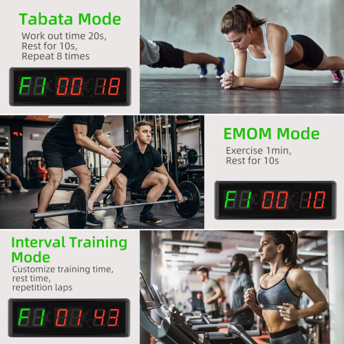 PELLOR Gym Timer, Gym Clock, LED Countdown Countdown Digital Wall Clock, Interval Timer With Stopwatch, Adjustable Brightness, Training Timer With Rem 2