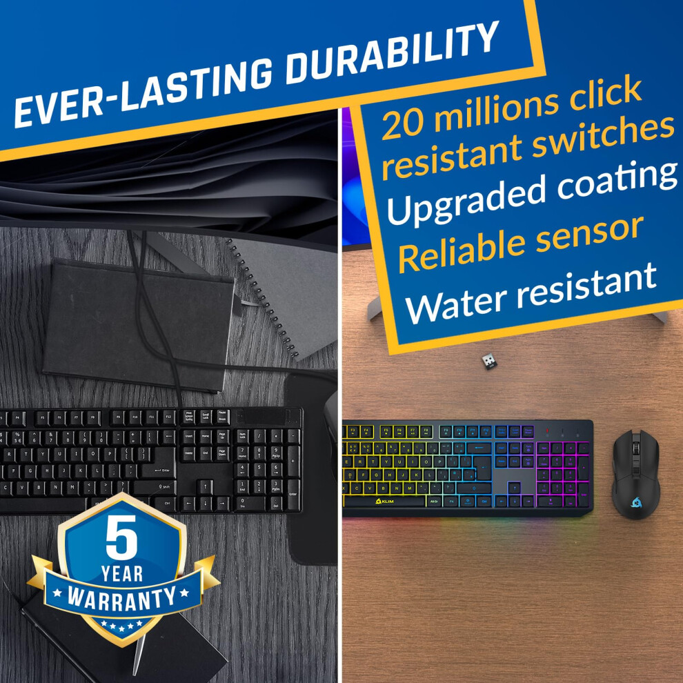 Klim Blaze & Chroma Wireless Bundle - New Version Wireless Gaming Keyboard And Mouse Combo - Responsive, Durable, Ergonomic - Backlit Keyboard - Rgb G 3701152103980