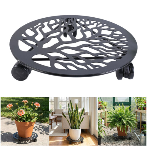 Iron Rolling Plant Bracket With Caster Round Iron Flower Top 1