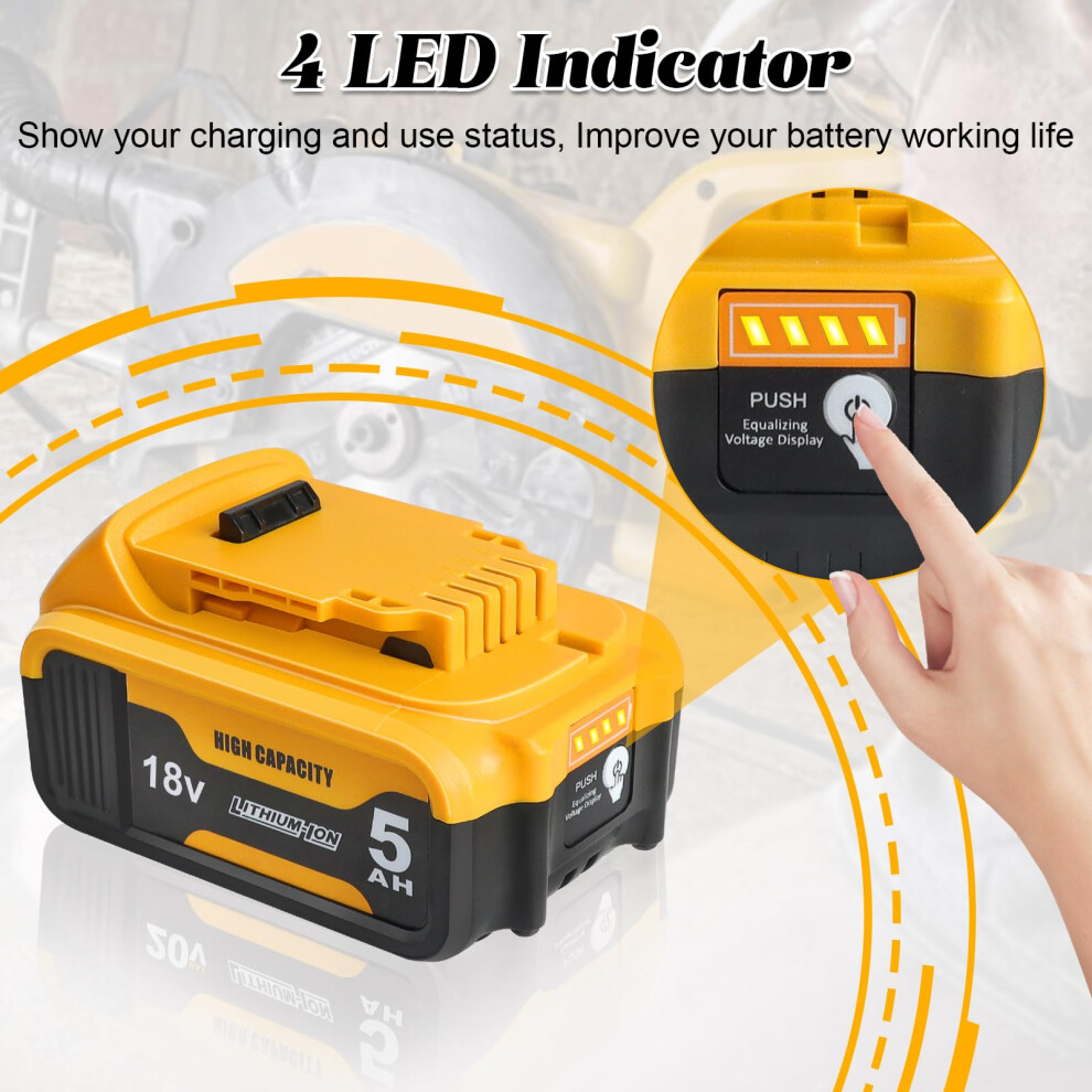 Waitley 18V 5.0A Dcb184 Replacement Battery Compatible With Dewalt 18V Series Cordless Power Toolsâ¦ 761344105553