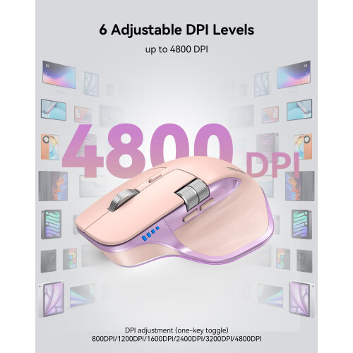 TeckNet TECKNET Bluetooth Mouse, Wireless Mouse with Thumb Scroll, Pink 2