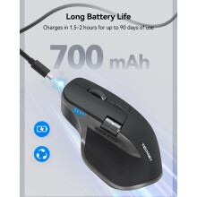 TECKNET Wireless Mouse, Bluetooth Mouse with Thumb Scroll, Rechargeable Mice, Dual Bluetooth 5.3 & 2.4GHz, Ergonomic, 4800DPI Adjustable, Silent Click