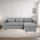 (Grey Linen) 4 Seater Reversible Sofa Bed Storage Sofa Bed Pull-Out Sleeper Corner L-Shaped UK 4