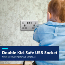 LIDER 2-Gang Switched 13A Socket with USB TYPE C & A Ports, LED Power Indicator, Always-On USB Ports, 25W Combined Output, UKCA Certified, Child Safe,