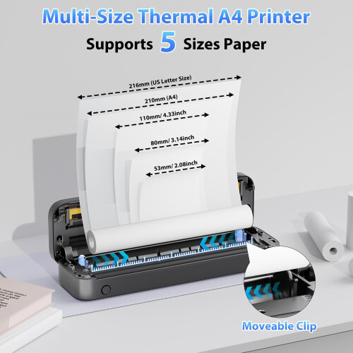 Phomemo A4 Portable Printer Wireless for Travel, Bluetooth Thermal Printer Inkless Printer Compatible with iOS, Android, Laptop for Office, Travel, Ho 1