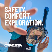 CRESSI Java Full Face Mask Black/Black L/Xl-Full Face Compact Fit Snorkel Mask, Ultra Clear Anti Fog Lens, 100% Silicone, Snorkel Dry with Safety Valv