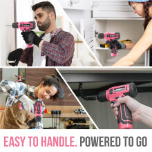 Hi-Spec 8V Pink Electric Cordless Power Drill Driver, Power Screwdriver Bits, Wood, Metal, and Masonry Drill Bit Set Accessories.