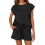 Women's Round Neck Two-Piece Short-Sleeved Drawstring-Black M 5
