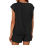 Women's Round Neck Two-Piece Short-Sleeved Drawstring-Black M 6