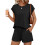 Women's Round Neck Two-Piece Short-Sleeved Drawstring-Black M 7