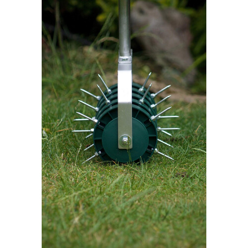 Greenkey Rolling Lawn Aerator, Manual 300mm Spiked Roller, Green, Mixed Materials, Compact Style 2