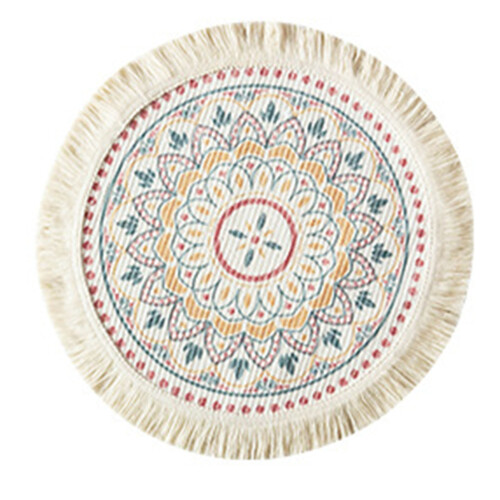 Cotton Polyester Round Placemat with Tassels