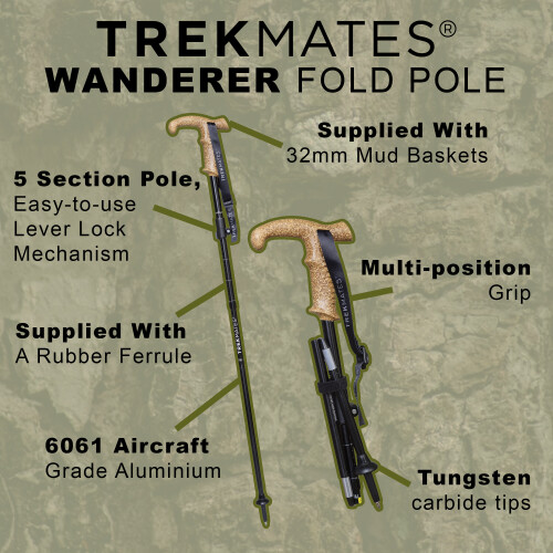 Trekmates - Wanderer Fold Single Pole Compact Foldable Walking Stick Hiking Outdoor 2