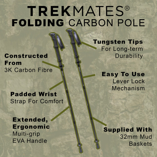 Trekmates - Folding Carbon Pole Pair Lightweight Compact 5 Section Hiking Trekking Sticks 2